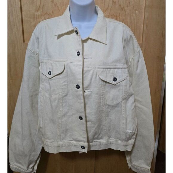 Irene Allison Cream Denim Button-Up Jacket boho fairycore peasant casual - Picture 2 of 6
